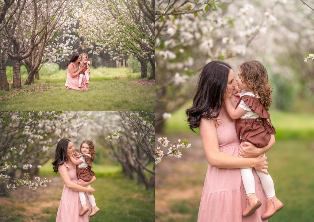 Melbourne mum holding her little girl during an outdoor spring family session